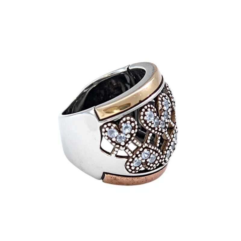 Anillo Corazón-Plata y Oro-Piedra Zirconia-AN5078 conpiedra