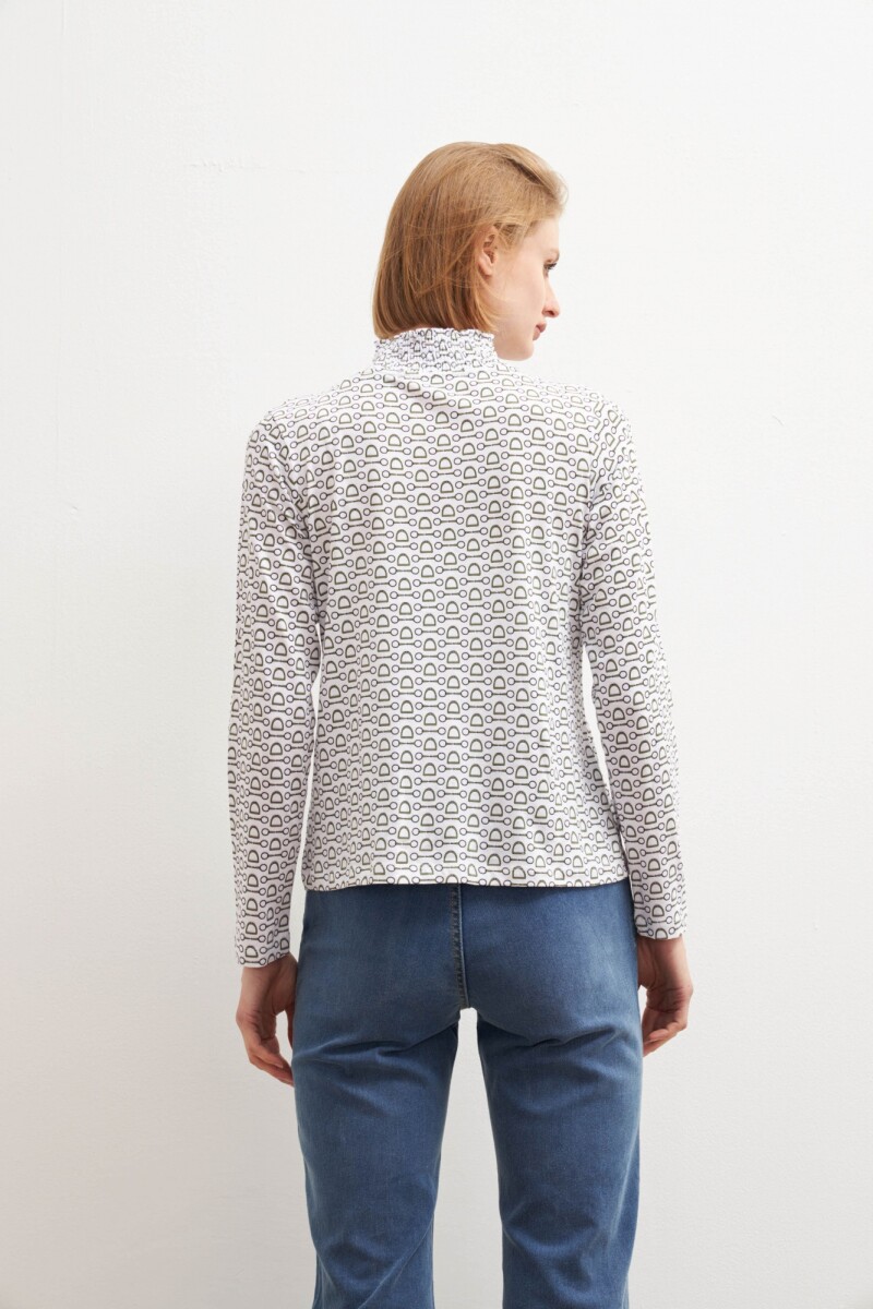 Polera estampada punto smock blanco