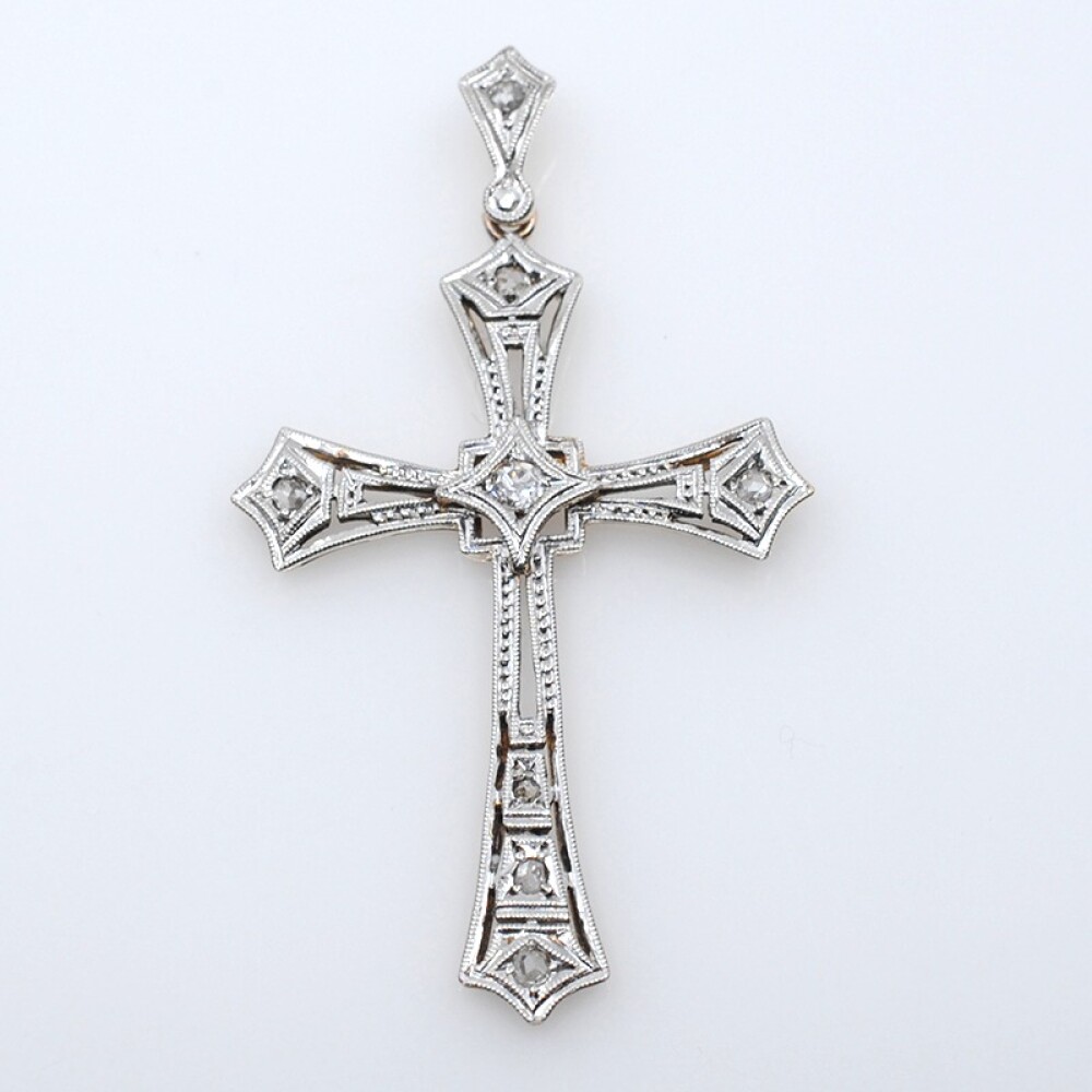Cruz en oro 18k de 2 tonos , brillante y diamantes Cruz en oro 18k de 2 tonos , brillante y diamantes
