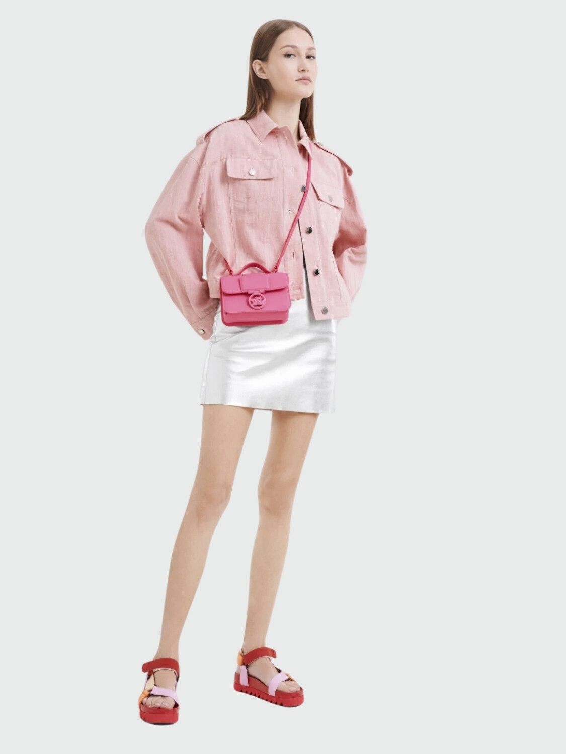 Longchamp -Cartera pequeña de cuero, Box-trot Fucsia