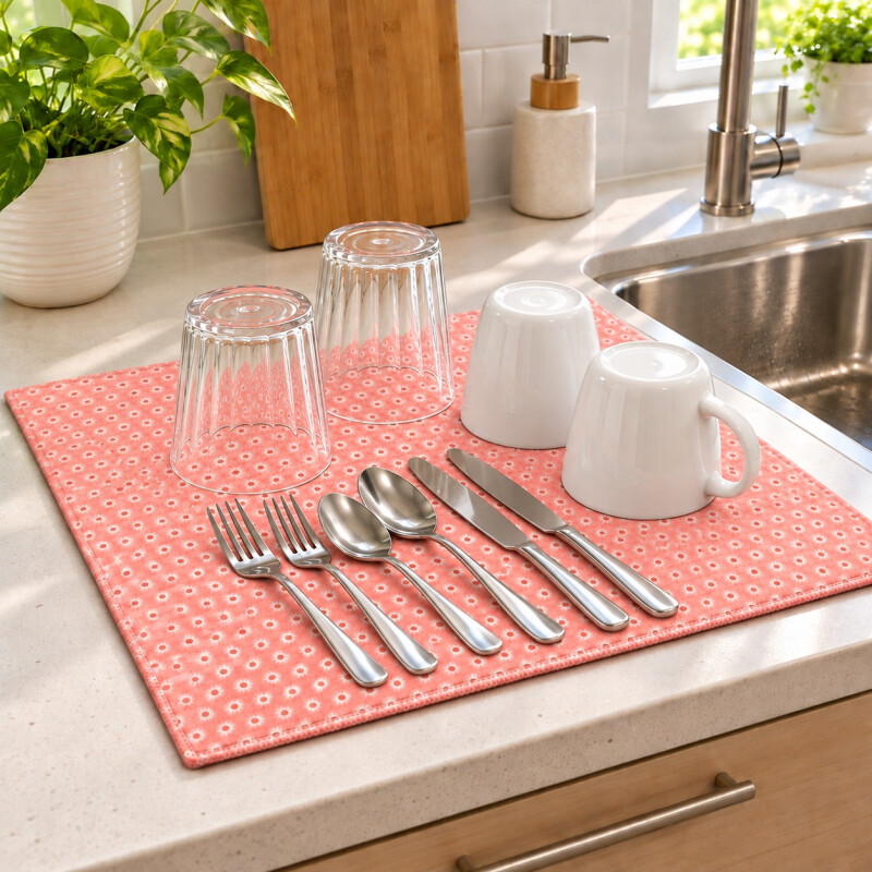 Tapete Escurridor Absorbente de Microfibra para Vajilla 40 x 48 cm Rosa