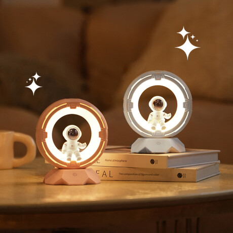 Lampara Veladora Astronauta En Anillo De Luz Rosa Claro