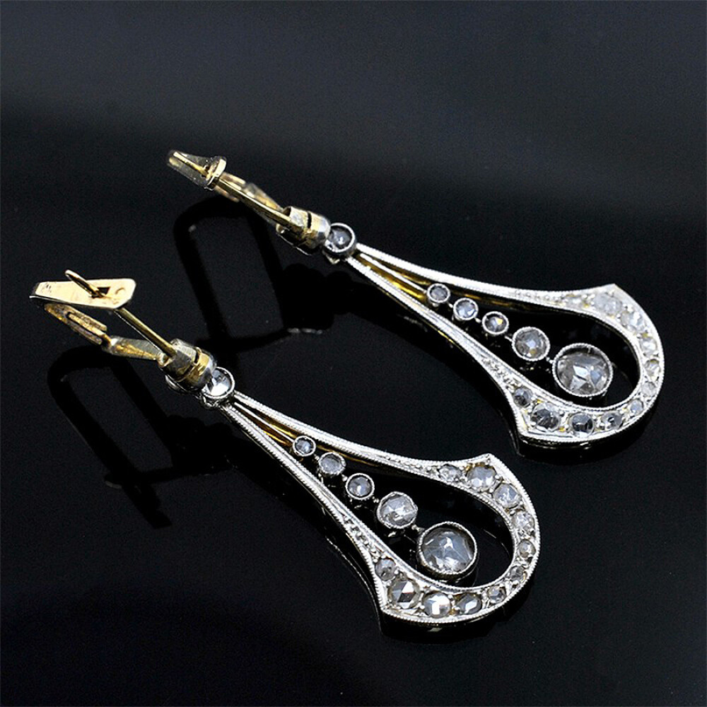 Caravanas Antiguas En Oro 18K, Platino Y Diamantes Caravanas Antiguas En Oro 18K, Platino Y Diamantes