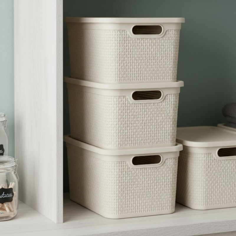 Set x3 Caja simil ratán 15 lts BEIGE