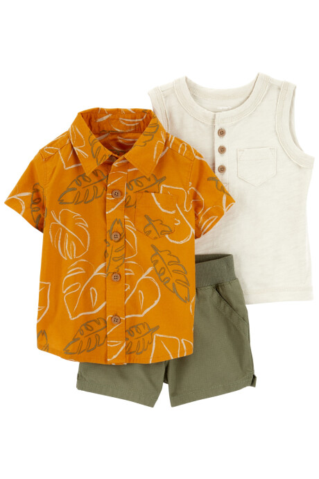 Set tres piezas de algodón, short, camisa y musculosa Sin color