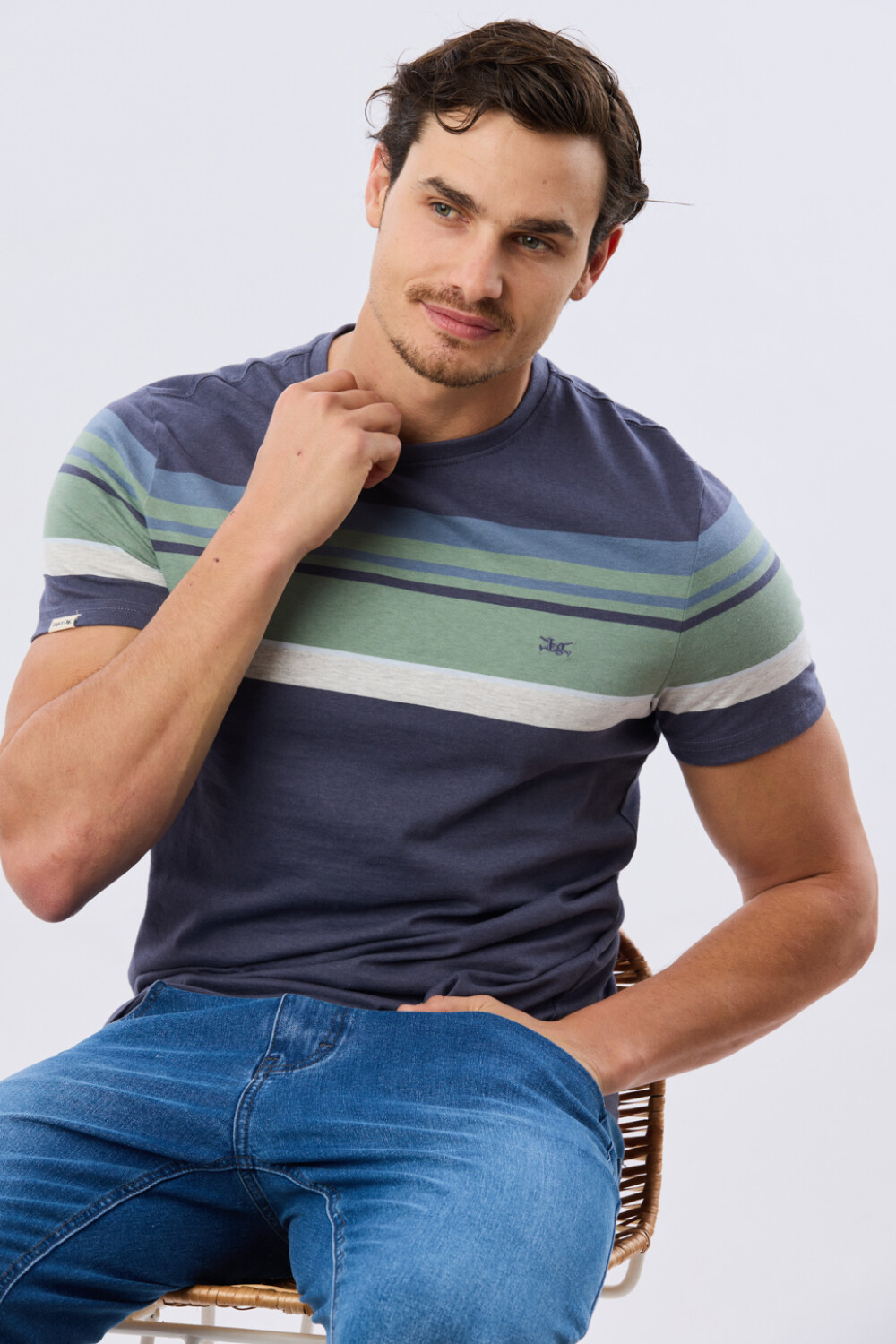 REMERA RAYADA DE ALGODÓN Azul