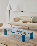 Mesa de centro Adularia de cristal templado azul 140 x 60 cm