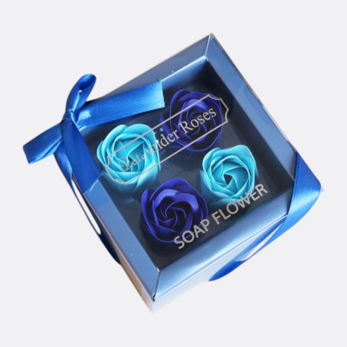 Set Arreglo De Jabones Diseño Rosas x4 - Azul/Celeste 