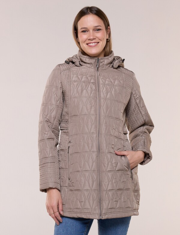 Campera Larga Capitoneada Con Capucha Desmontable TOSTADO