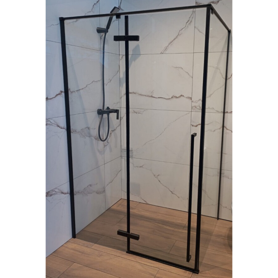 Mampara Esquinara con Puerta Batiente Aluminio Negro Mampara Esquinara con Puerta Batiente Aluminio Negro