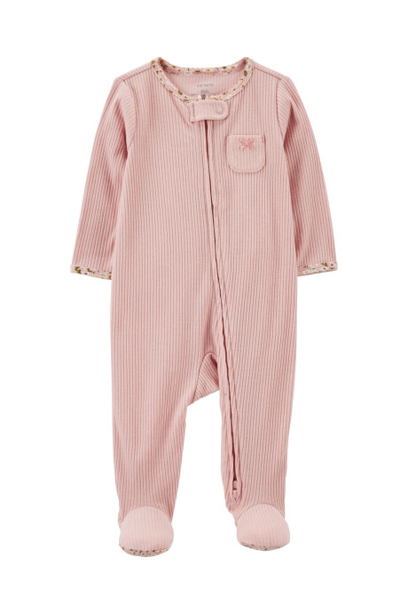 Pijama una pieza de algodón acanalado, con pie, rosado Pijama una pieza de algodón acanalado, con pie, rosado