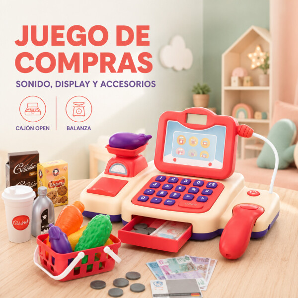 Caja Registradora Infantil Juguete C/ Sonido y Accesorios Color Rosa