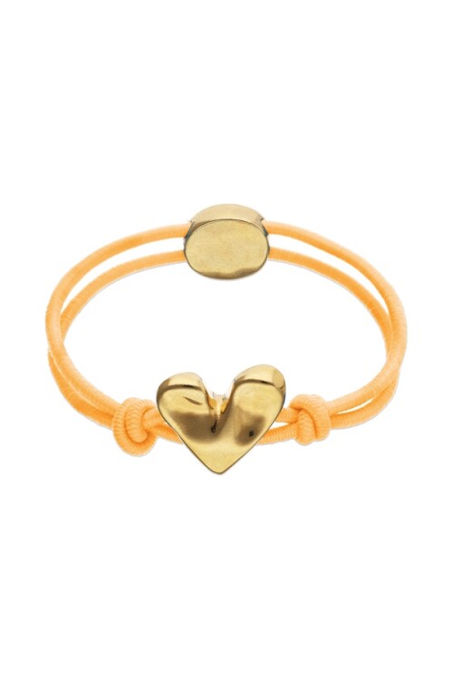 PULSERA DE HILO ELÁSTICO NARANJA CON CORAZÓN BAÑADO EN ORO 18K Pulsera