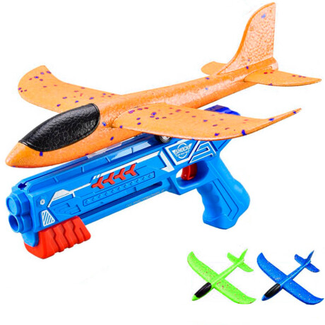 Avión Pistola Lanzador Espuma X3 Desarmable C/luz Celeste