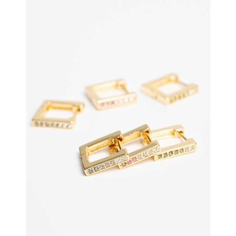 Set De Argollas Cuadradas Cubic Zirconia Dorado