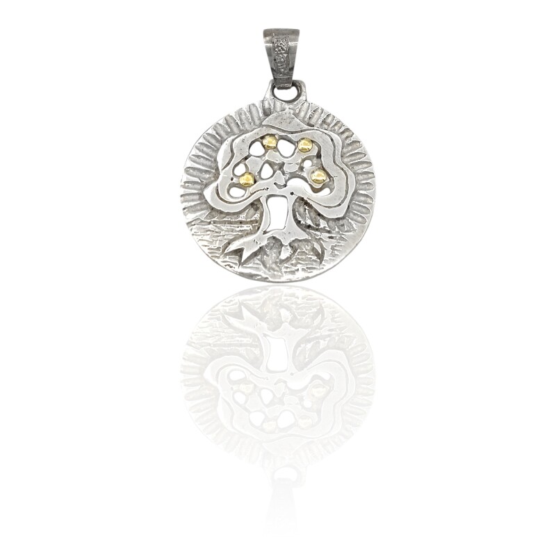 Dije Medalla Arbol-Plata 925 y Oro-Sin Piedra-CP5483 sinpiedra