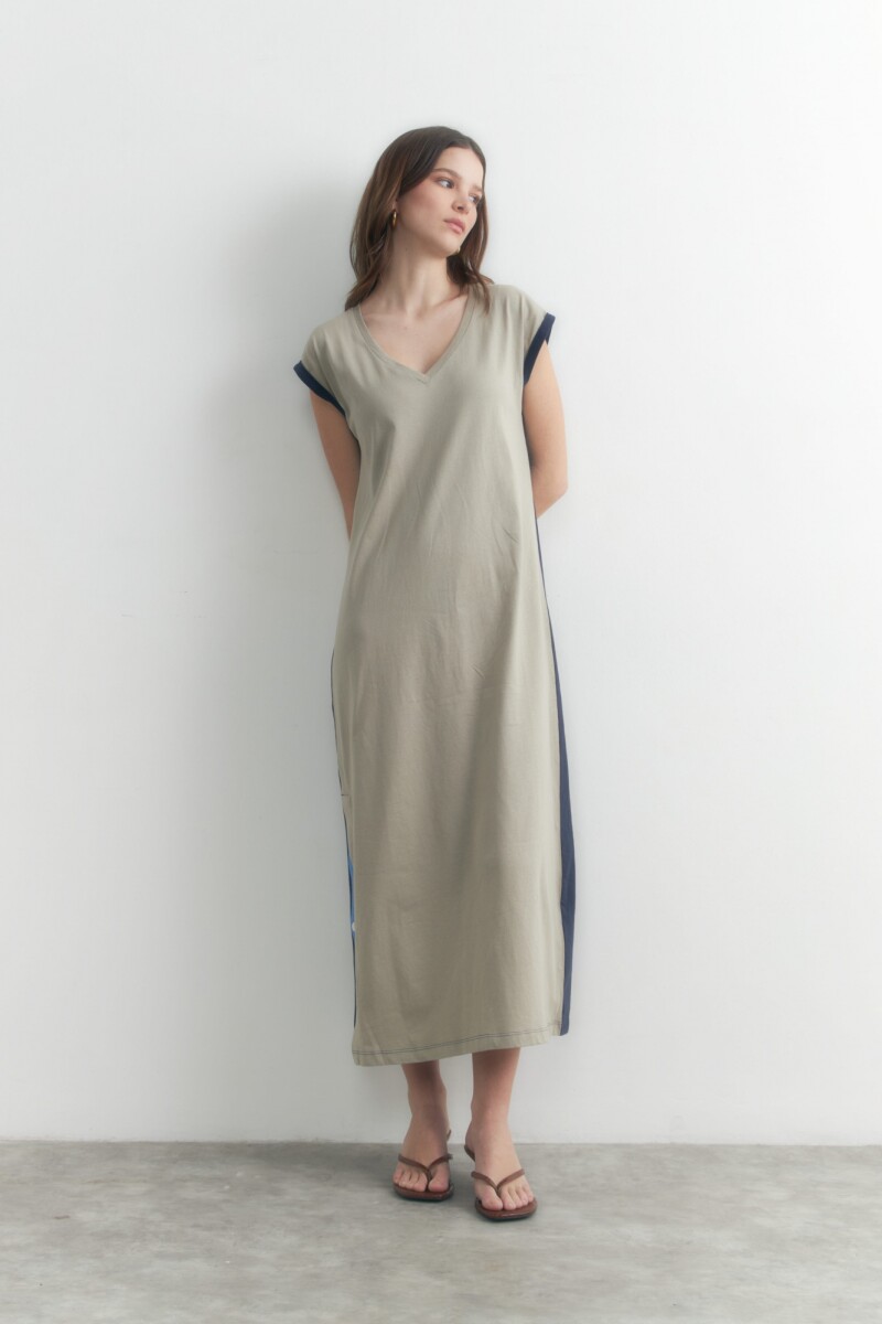 Vestido bicolor verde oliva