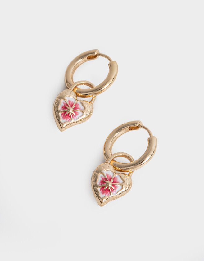 Aros Argollas Con flores Aros Argolla Con Dije Corazón - Dorado