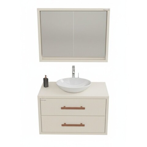 Mueble de Baño Suspendido Lorena (70cm) C/ Botiquín Espejo y Bacha de Marmolina | Diseño Contemporáneo Beige Mueble de Baño Suspendido Lorena (70cm) C/ Botiquín Espejo y Bacha de Marmolina | Diseño Contemporáneo Beige