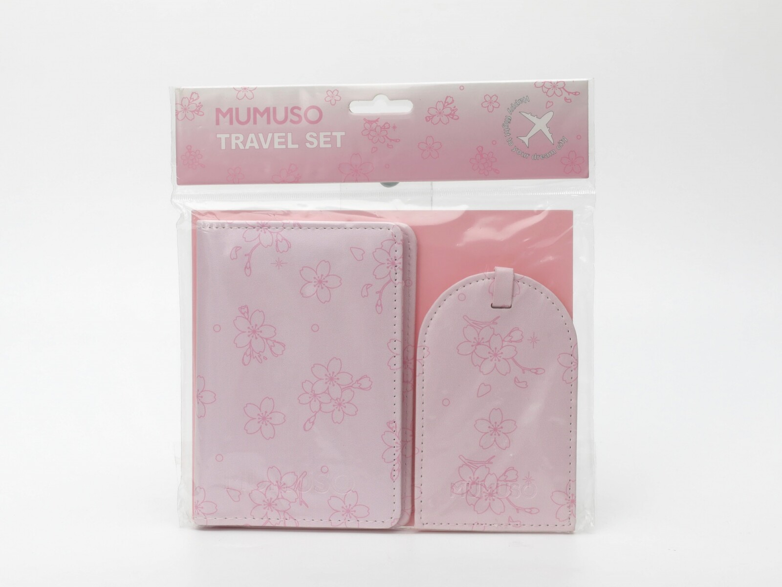 JUEGO DE PORTA PASAPORTES Y ETIQUETAS DE EQUIPAJE (FLORES DE CEREZO) 