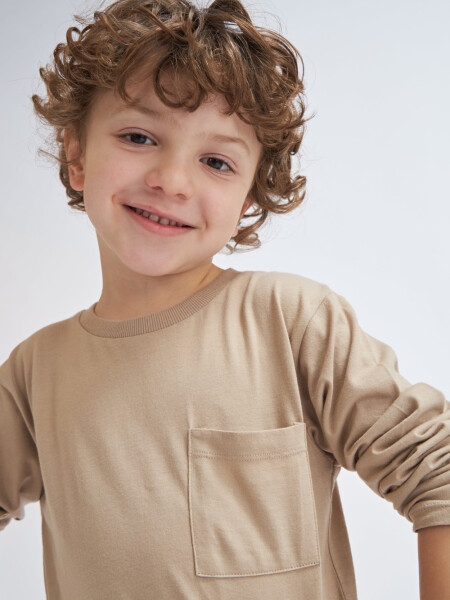 Remera manga larga bolsillo Beige