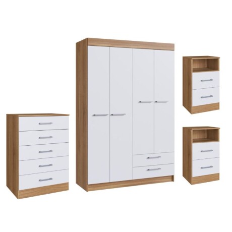 COMBO DORMITORIO - ROPERO 4 PUERTAS 2 CAJONES + COMODA 5 CAJONES + 2 MESAS DE LUZ COMBO DORMITORIO - ROPERO 4 PUERTAS 2 CAJONES + COMODA 5 CAJONES + 2 MESAS DE LUZ