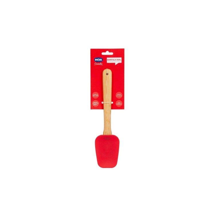 ESPATULA OVALADA DE SILICONA Y BAMBU MOR ROJO