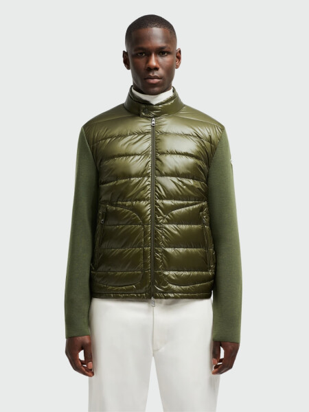 Moncler - Cárdigan acolchado con Lana con Cremallera Verde