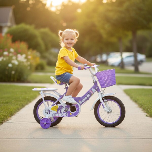 Bicicleta infantil Shengdi Rod 12 Canasto Parrilla Rueditas Color Violeta