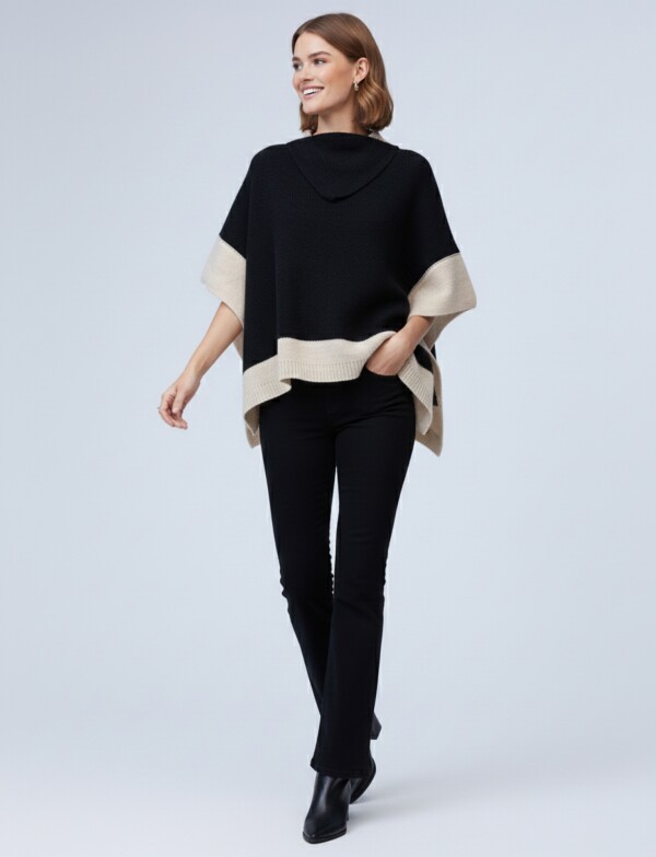 Poncho Colorblock NEGRO/BEIGE