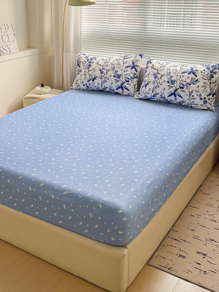 JUEGO DE SÁBANAS SOMMIER FLORAL AZUL