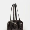 Cartera al hombro Indie en cuero vegetal liso Negro
