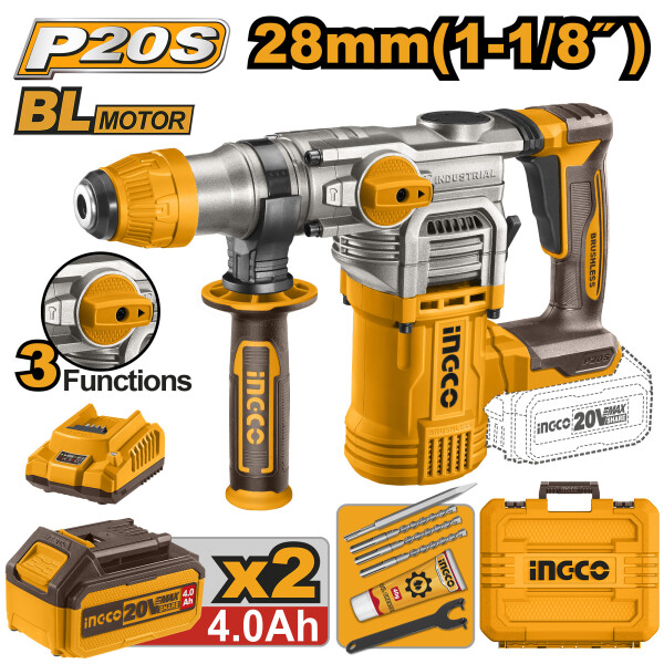 ROTOMARTILLO BATERIA 20V 3 FUNCIONES C BAT Y CARG CRHLI202882 INGCO ROTOMARTILLO BATERIA 20V 3 FUNCIONES C BAT Y CARG CRHLI202882 INGCO