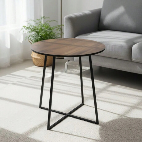 Mesa Auxiliar Redonda Madera y Metal 40x40 cm Minimalista Marrón Oscuro