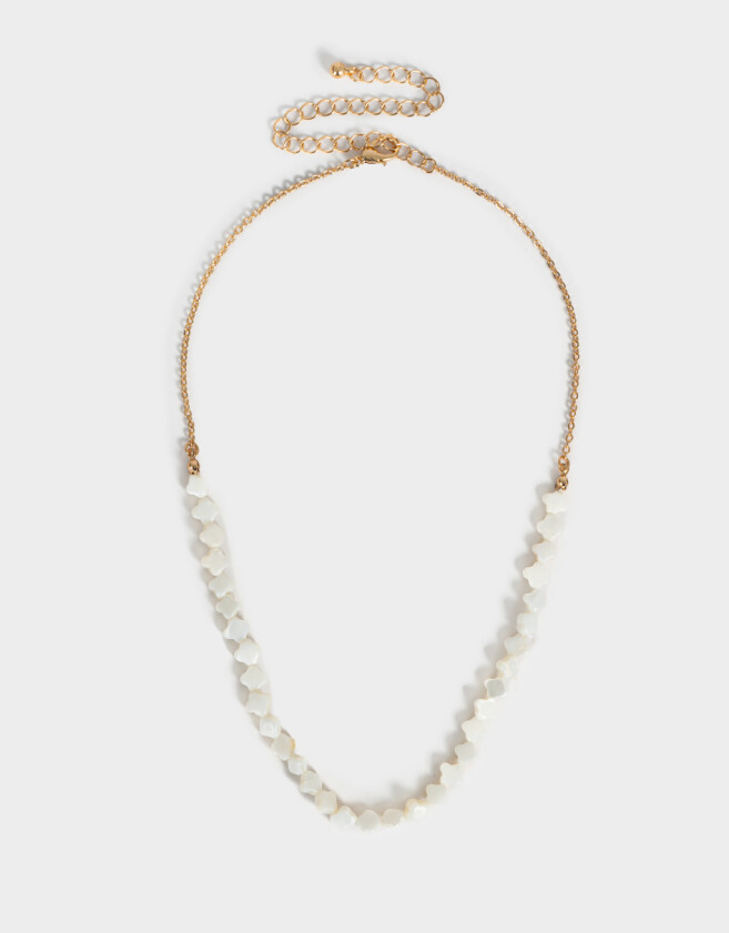 Collares Cortos Con piedra Collar Corto Nácar Y Flor - Dorado