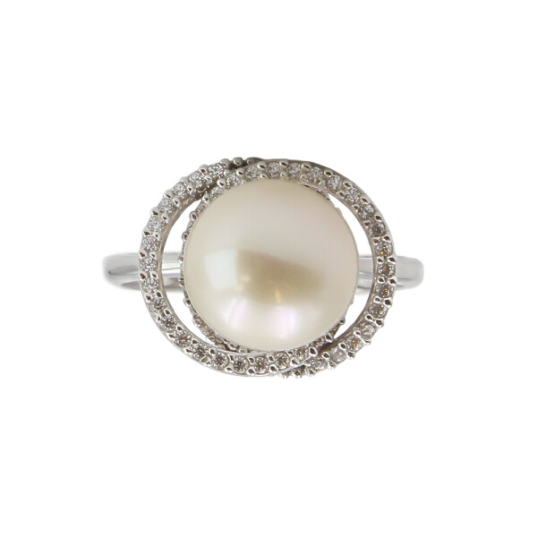 Anillo Eterna de oro blanco 18k con circonias y perla de cultivo Anillo Eterna de oro blanco 18k con circonias y perla de cultivo