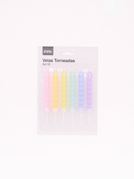 VELAS TORNEADAS SET X 6 MULTICOLOR