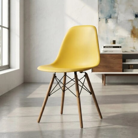 Silla Eames Lumax De Diseño Moderno Con Asiento Liso Y Patas De Madera Para Hogar Amarillo