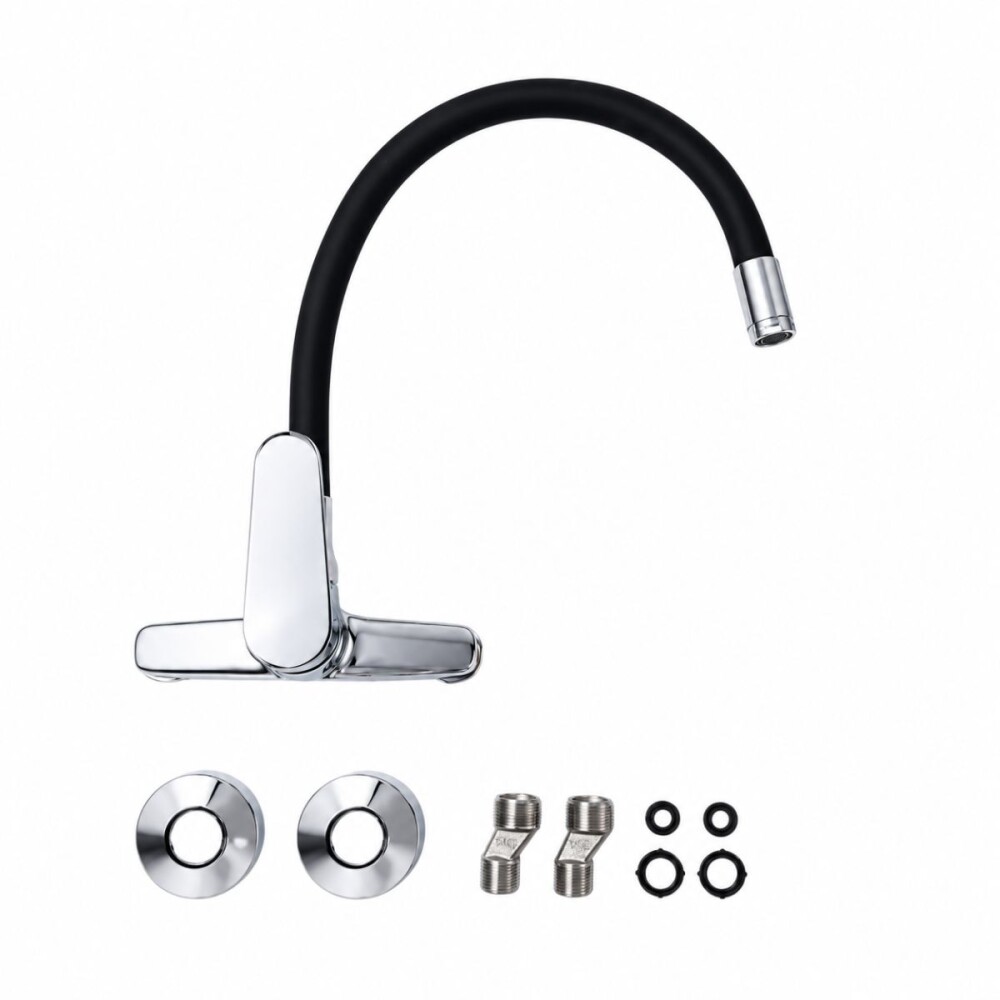 Grifería de Cocina Monocomando de pared pico Flexible Negro Murdock Cromado Brillante Grifería De Cocina Monocomando De Pared Pico Flexible Negro Murdock Cromado Brillante