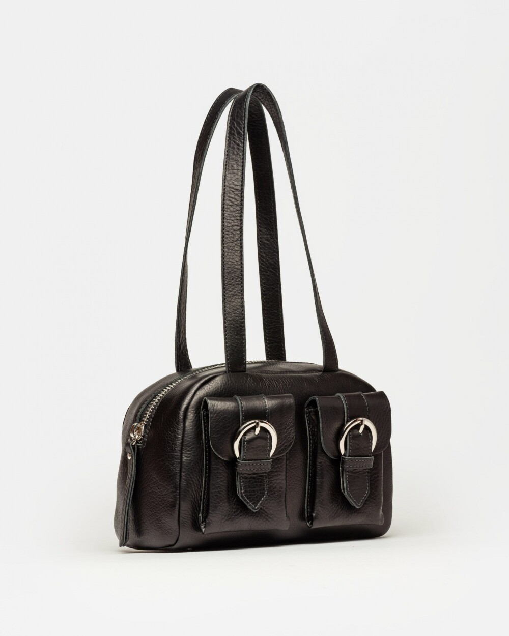 Cartera al hombro Indie en cuero vegetal liso Negro