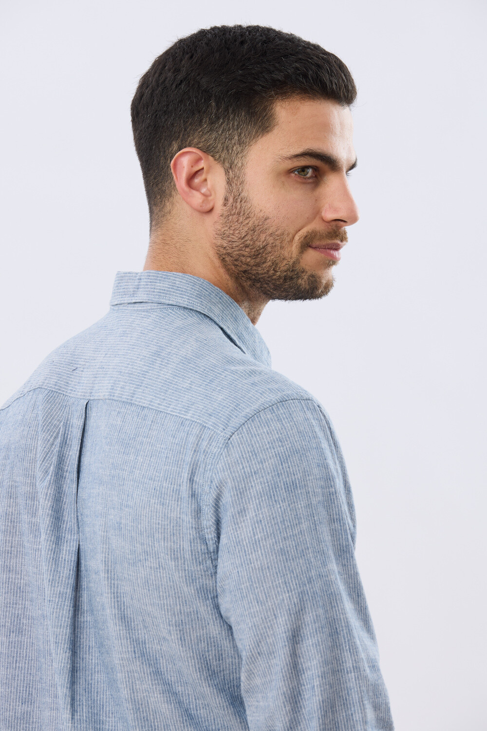CAMISA RAYADA DE LINO Denim