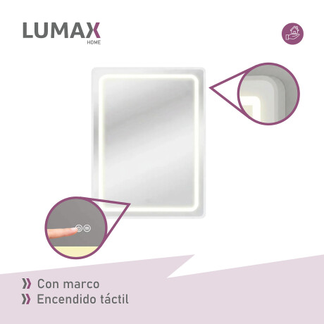 Espejo Vertical Lumax c/marco desempañador y Luz 90x70cm Blanco