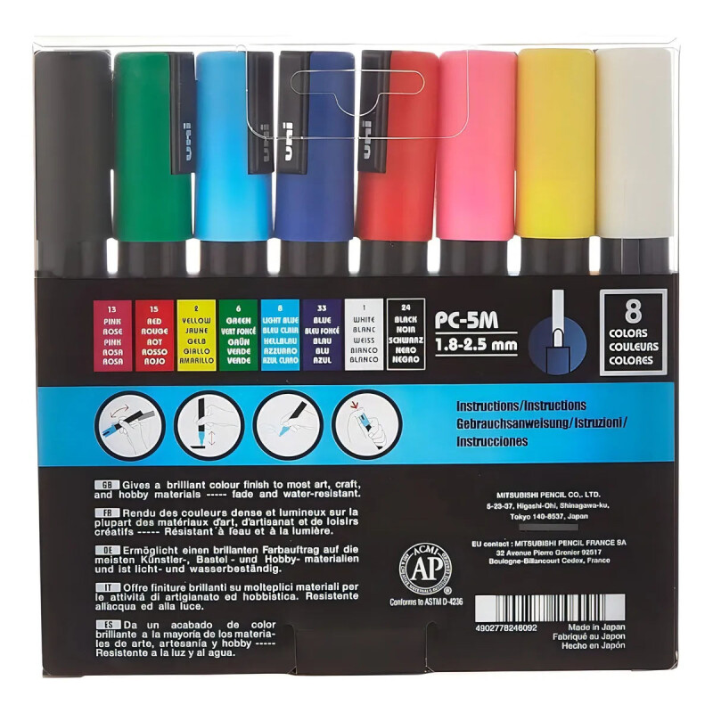 Marcadores PC-5M 8 colores 1.8-2.5mm Marcadores PC-5M 8 colores 1.8-2.5mm