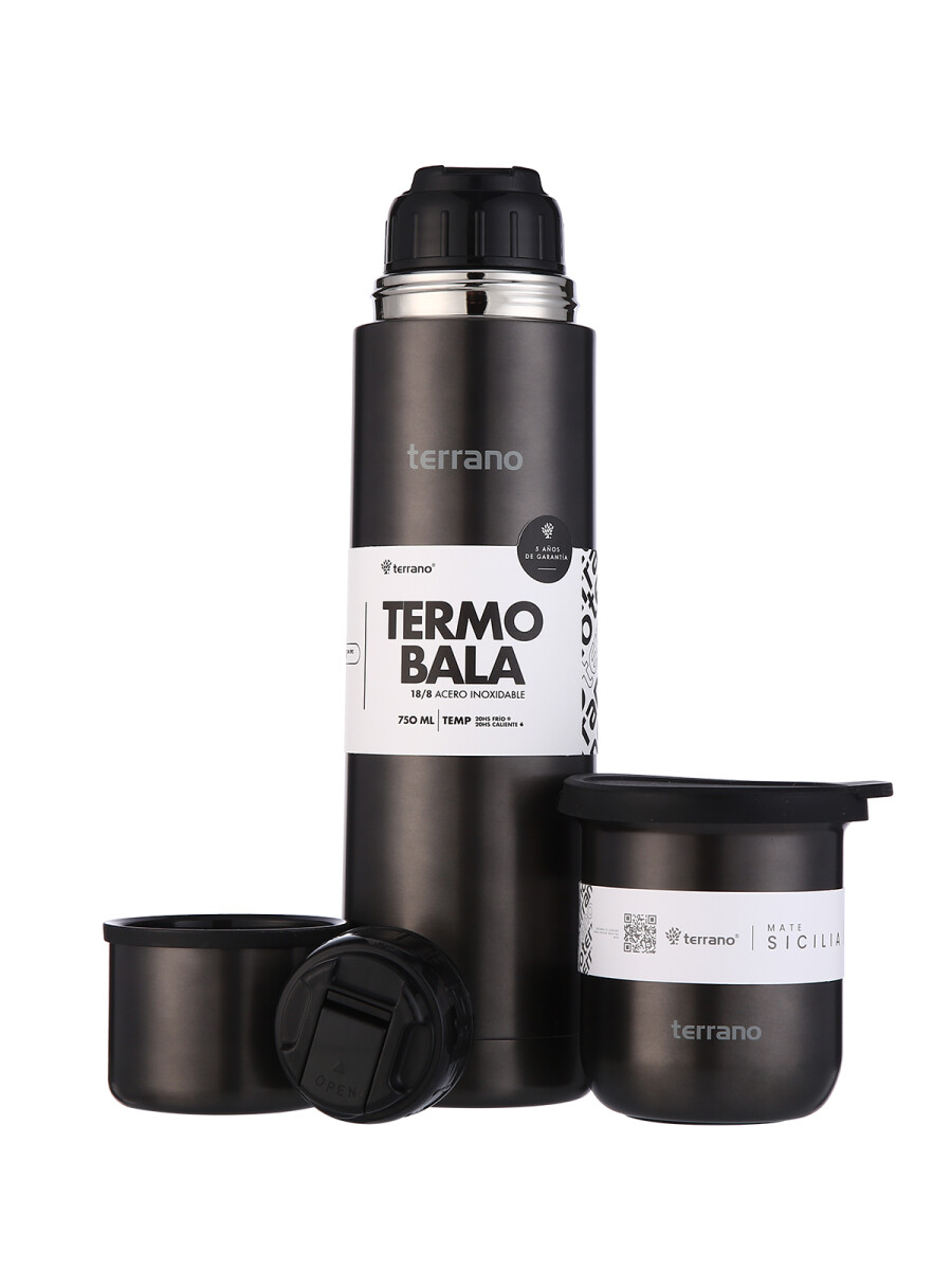 Kit Acero Bala Metalizado - 750mL + Mate Sicilia - Negro 