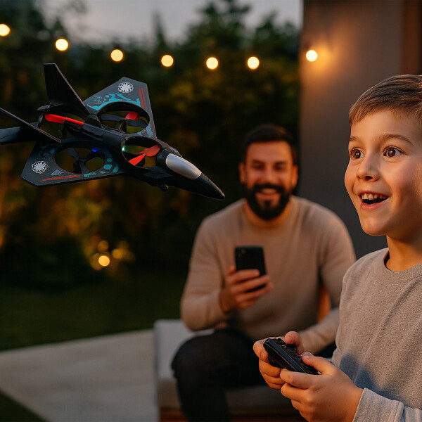 Avión Drone Jet Control Remoto 360° Recargable Espuma 2 Bats Color Azul