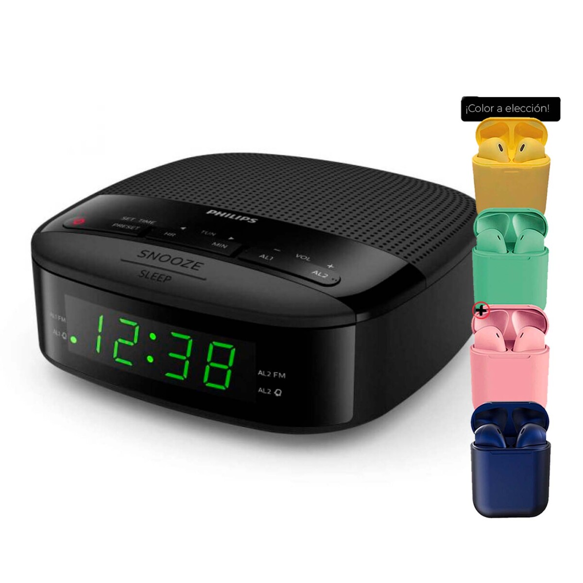 Radio Reloj Philips Digital Tar3502 Alarma Dual Sintonizador + Auriculares 