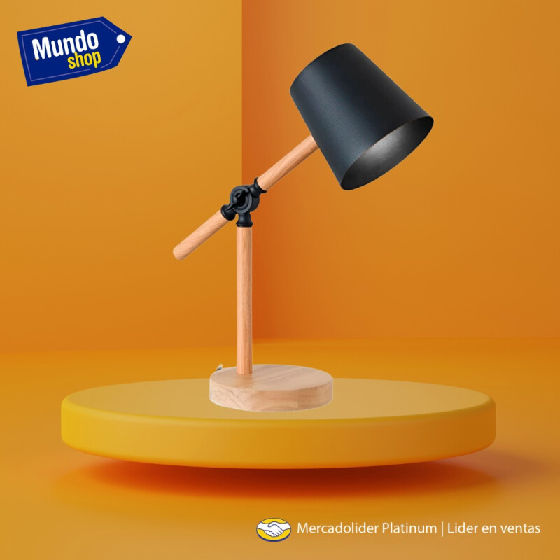 Lampara Escritorio Portátil Nórdica Metal Madera Ajustable Negro