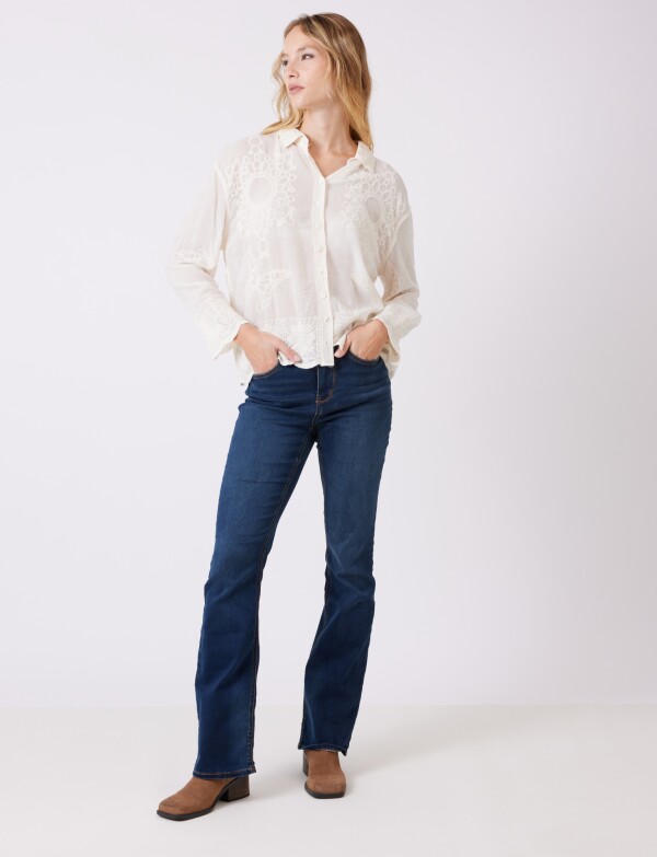 Camisa Algodon Bordada CRUDO