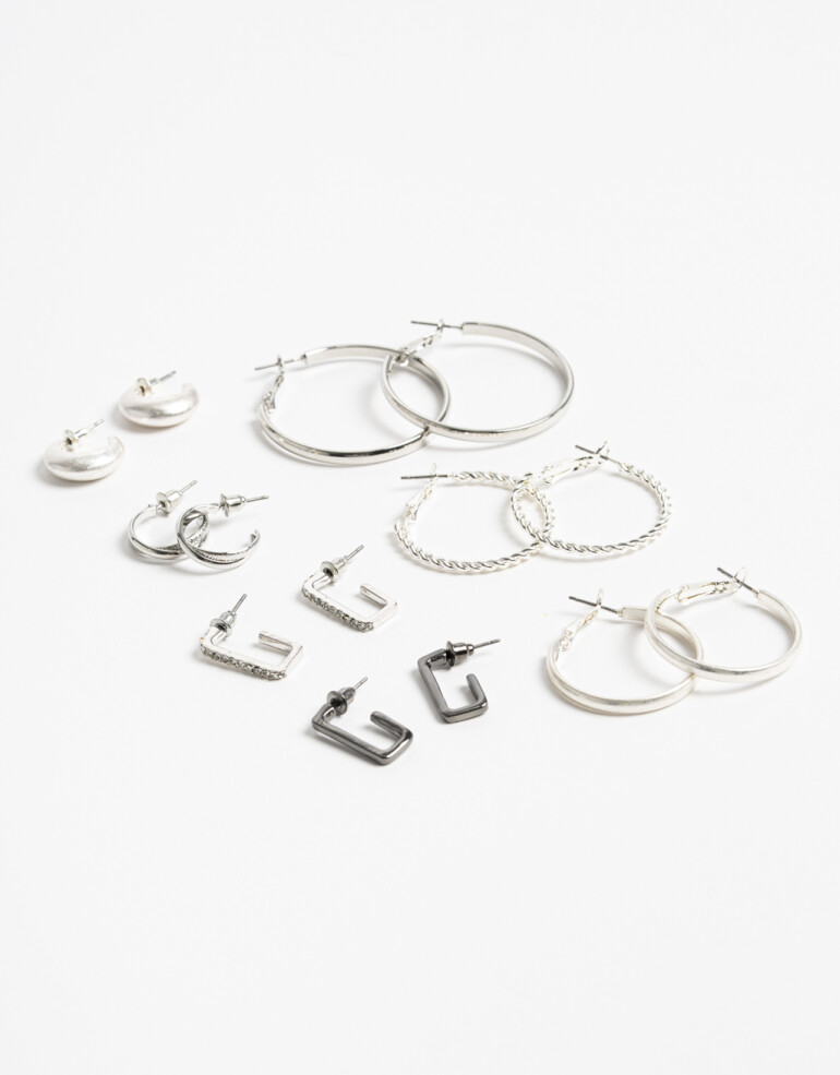 Aros Sets Set 7 Pares De Aros Mix Baños - Plateado Rodio