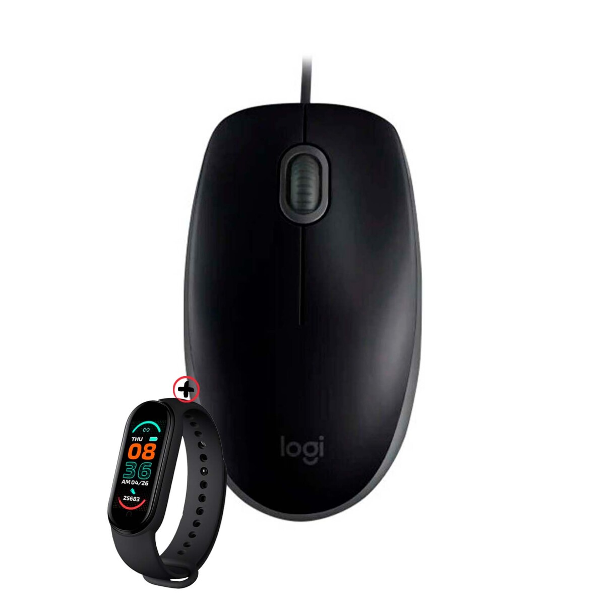 Mouse Cableado Logitech M110 Silencioso 1000dpi + Smartwatch - Negro 